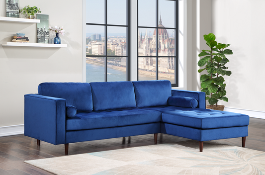 Roxy Blue Velvet Sectional Sofa with Chaise