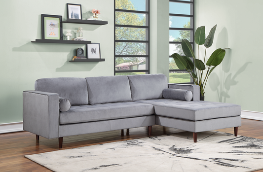 Roxy Gray Velvet Sectional Sofa with Chaise