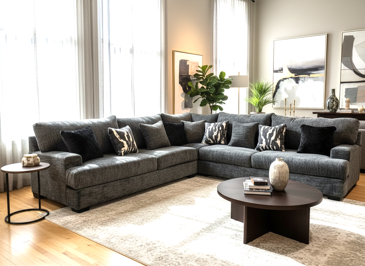 9650 Oversized U-Shaped Sectional in Charcoal