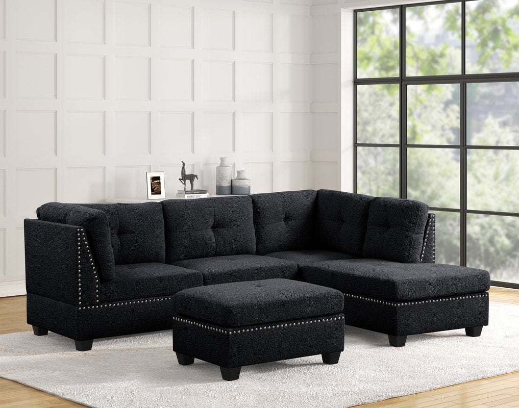Sienna Boucle Black Sectional + Ottoman Set **NEW ARRIVAL**