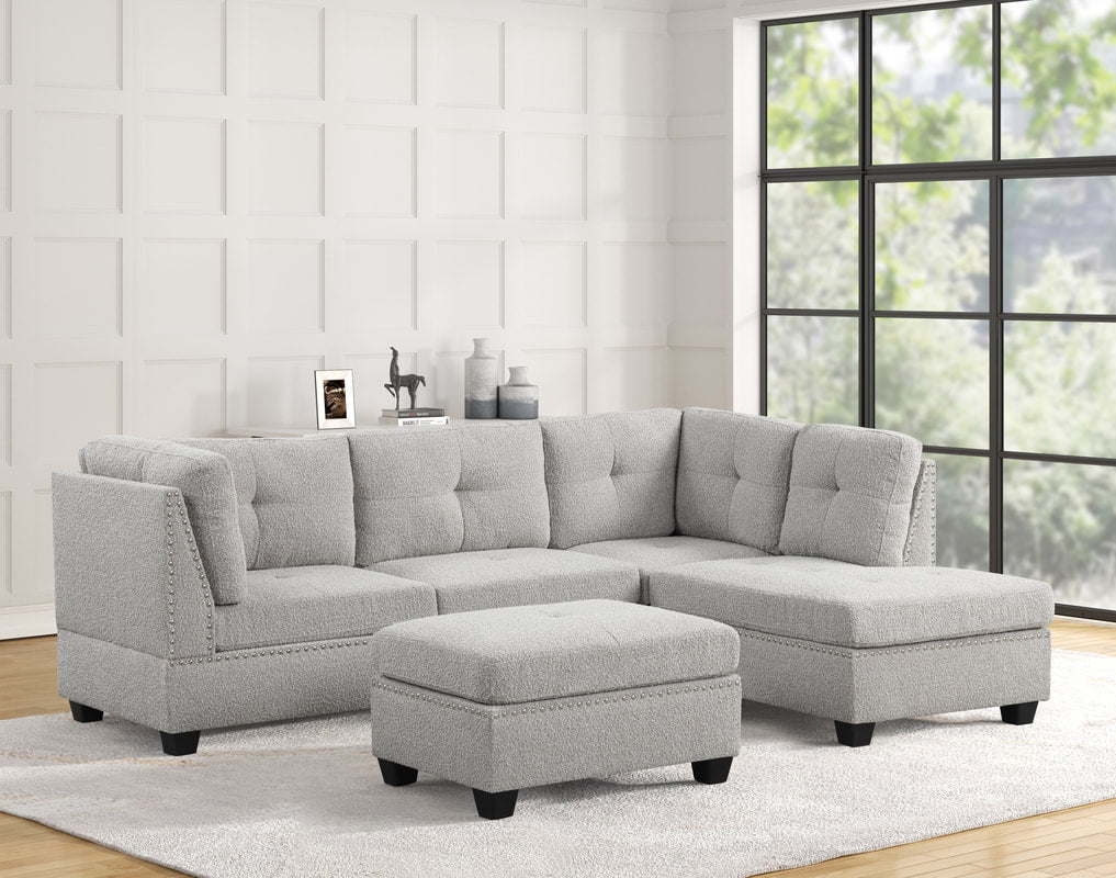 Sienna Boucle Gray Sectional + Ottoman Set **NEW ARRIVAL**