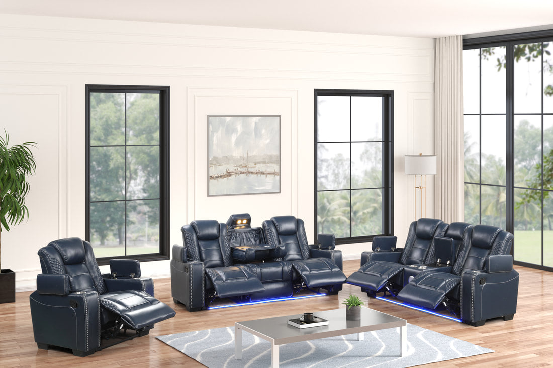 Stefano 3PC Reclining Set - Blue