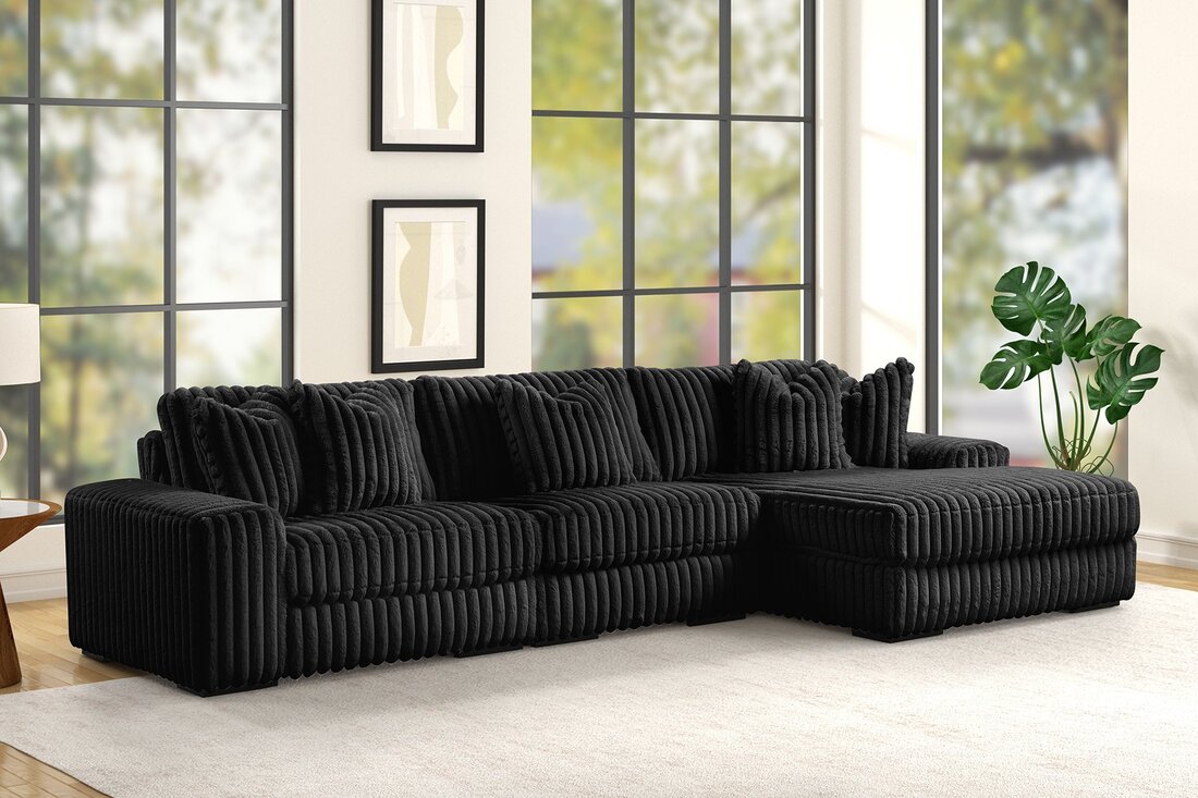 Corduroy Couch Sectional |Black 3 Piece L-Sofa| King Gallery Furniture