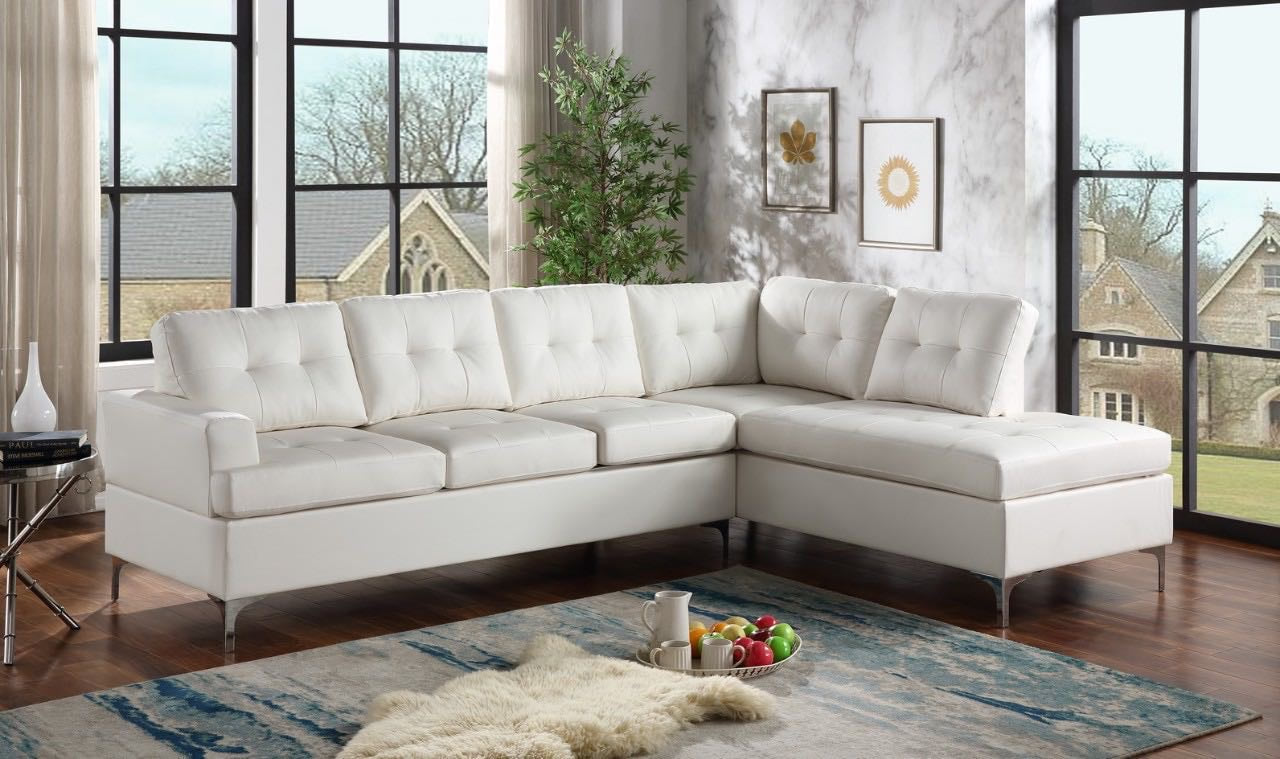 Vintage White Faux Leather Sectional Sofa