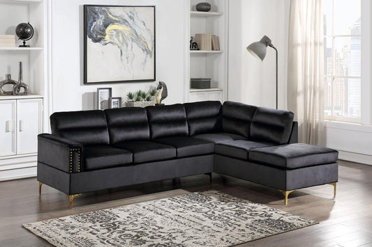 Vogue Black Velvet Sectional Sofa with Chaise