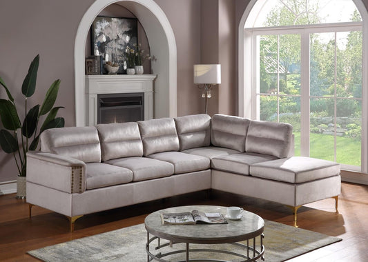 Vogue Silver Velvet Sectional Sofa with Chaise